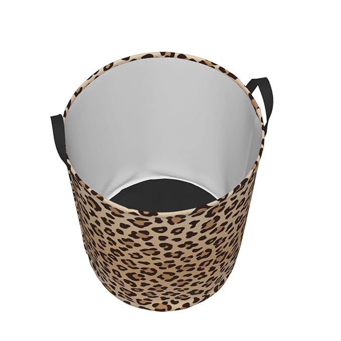Leopard Print Round Laundry Hamper Animal Skin Texture Storage Basket Toys Clothes Organizer Bin For Home Bathroom Bedroom Dorm Nursery, 38l