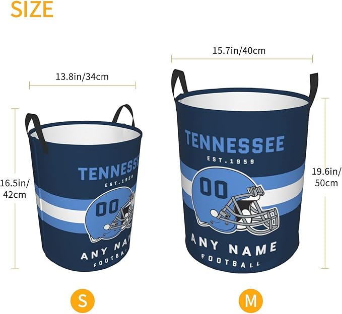 Custom Tennessee Laundry Hamper - Personalized Football Style Laundry Basket - Customized Name And Number - Dirty Clothes Hamper Waterproof Large Capacity Hamper for Bedroom Bathroom Living Room
