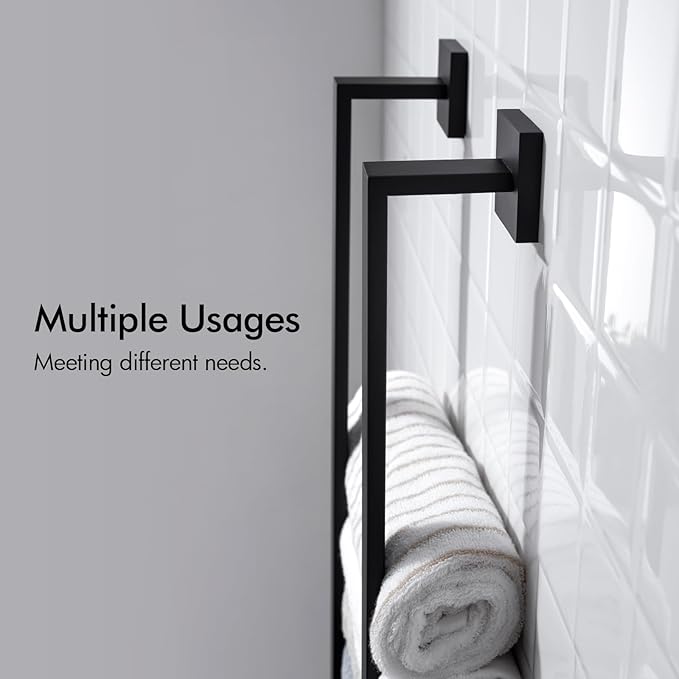BANOLUX Towel Rack, 16-Inch Single Towel Bars for Bathroom, Towel Racks for Bathroom Wall Mounted SUS304 Stainless Steel Hand Towel Holder Heavy Duty, Matte Black Towel Bar 2 Pack, A7-TB-MB-16IN-2Pack