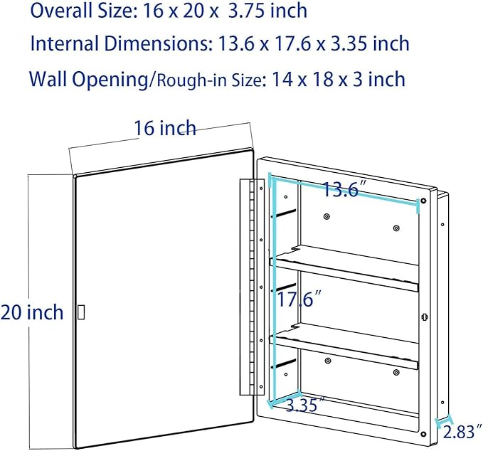 Bathroom Medicine Cabinet with Beveled Mirror,Medicine Cabinet with Storage Function,Hanging Storage Cabinet,Bathroom Mirror Cabinet,Adjustable Shelves,White (16 x 20 inch)