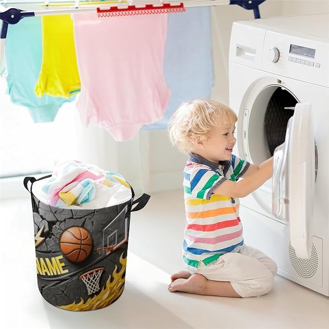Personalized Basketball Laundry Hamper Custom Name Funny Dirty Clothes Laundry Basket Portable Storage Basket For Home Bathroom Family Basketball Lovers Xmas Birthday (style 14)