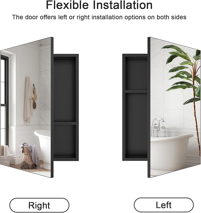 18x14 Inch Bathroom Medicine Cabinet with Mirror, Pre-Assembled Bathroom Medicine Cabinets, Surface/Recessed Wall Mounted Farmhouse Large Medicine Cabinet, Black
