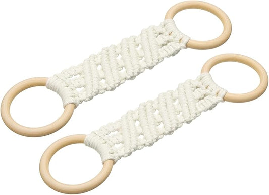 uxcell 2Pcs Kitchen Dish Towel Holder, 11"x3" Crochet Towel Ring with Hanging Loop for Cabinet House Oven Stove Door, White
