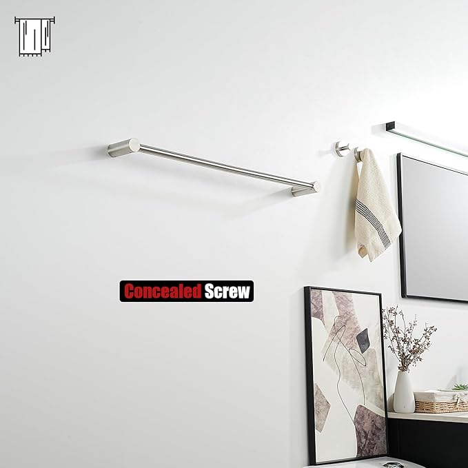 JQK Towel Bar Brushed, 26.5 Inch 304 Stainless Steel Thicken 0.8mm 2 Pieces Towel Rack Bathroom Wall Mount, Useable Length 24 Inch, TB610L24-BN
