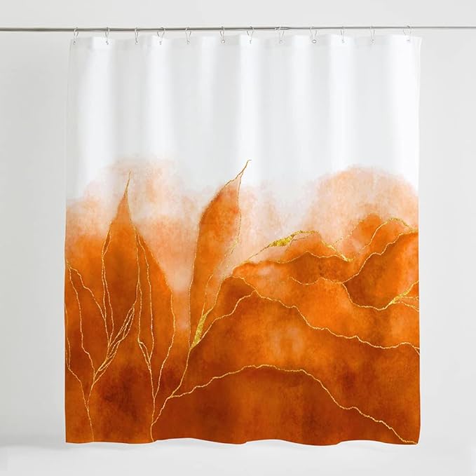 Orange Marble Shower Curtain Stylish Boho Ombre Orange and Gold Marble Bathroom Curtains Abstract White Golden Fabric Waterproof Polyester 72 x 72 Inches
