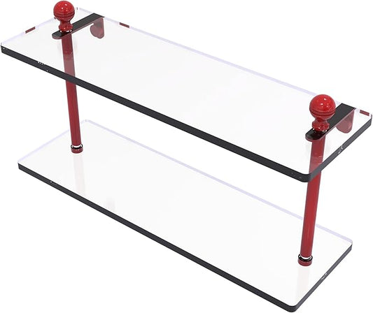 Allied Brass MA-2/16-FER Mambo Collection 16 Inch Two Tiered Glass Shelf, Fire Engine Red