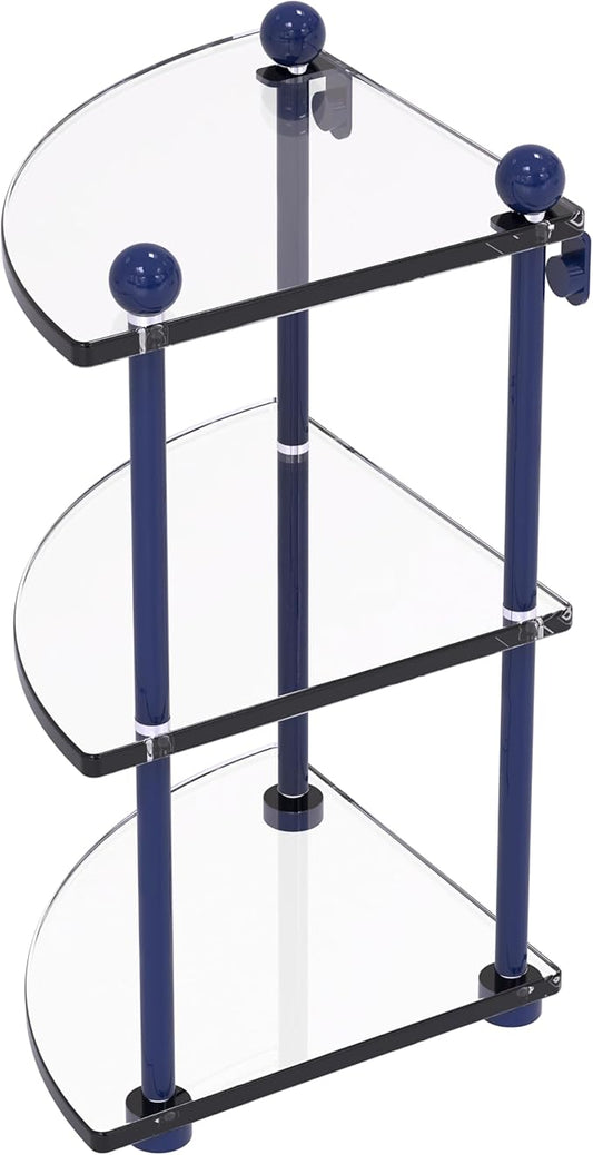 Allied Brass PR-6-MBL Three Tier Corner Glass Shelf, Mediterranean Blue