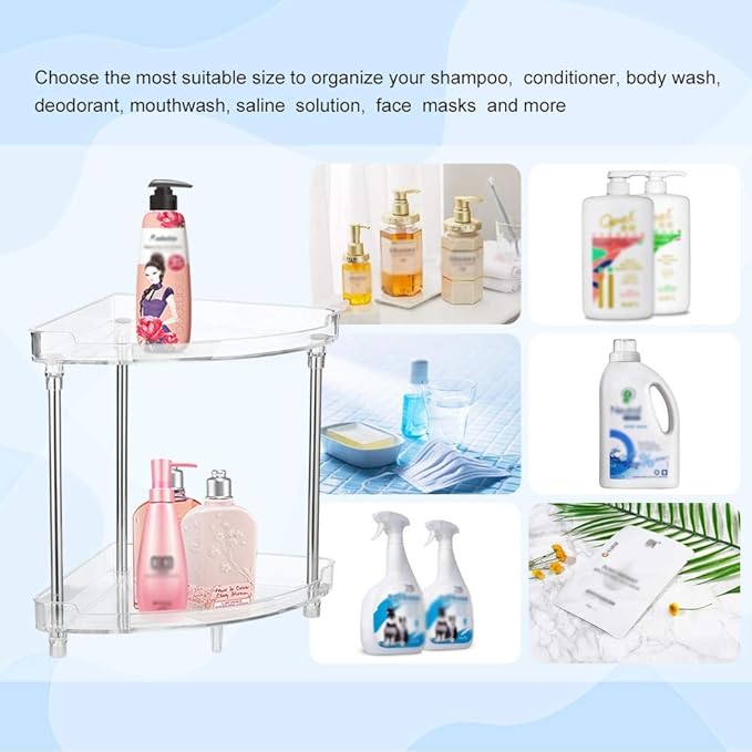 4 Tier Corner Storage Organizer, Compact Freestanding Bathroom Shelf with Clear Acrylic Trays for Hair Accessories Toiletries Countertop Organization (2-Tier)