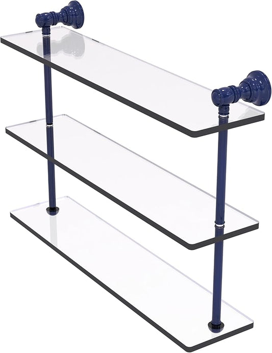 Allied Brass CL-5-22-MBL Carolina Collection 22 Inch Triple Glass Shelf, Mediterranean Blue