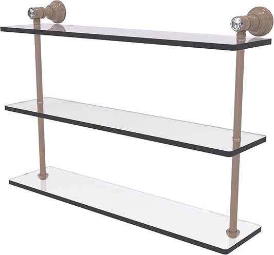 Allied Brass CC-5-22-SHB Carolina Crystal Collection 22 Inch Triple Glass Shelf, Shaded Beige