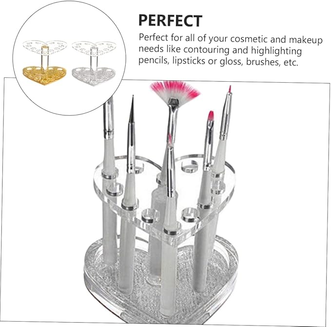 Beaupretty 2pcs Acrylic Gel Brush Pen Holder 12 Holes Heart Shape Eyeliner Lip Liner Holder Makeup Nail Brush Rest Display Stand