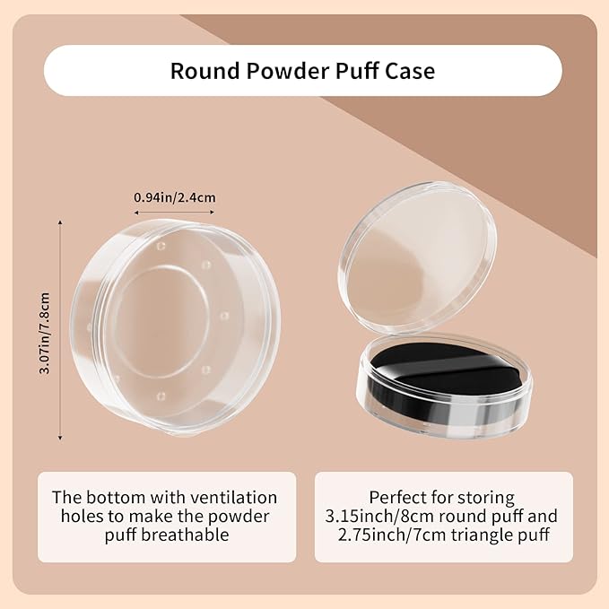Powder Puff Case, 2 Pieces Round Makeup Puff Protective Container and 2 Pieces Teardrop Beauty Puff Travel Case, Cases Only, Puff is not included