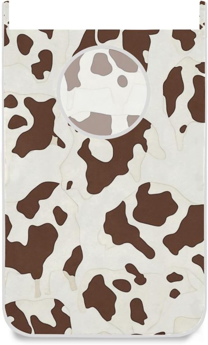 Hanging Laundry Hamper with Stainless Steel Hooks,Oxford Fabric Printing Door Laundry Clothes Bag, 29.5X20inch 2PCS Brown Cow Print