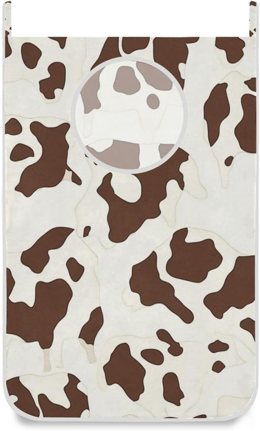 Hanging Laundry Hamper with Stainless Steel Hooks,Oxford Fabric Printing Door Laundry Clothes Bag, 29.5X20inch 2PCS Brown Cow Print