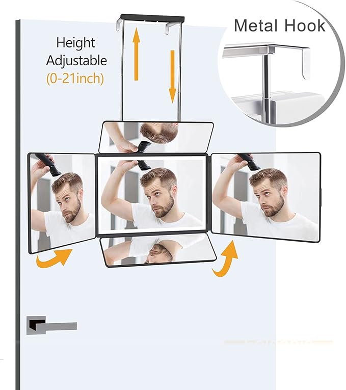 Aokoka 5 Way Mirror with Light for Self Hair Cutting, 360° Barber Mirror for Men Shaving, Makeup Mirror with Height Adjusta for Braiding Hair Styling Dye Hair for Women