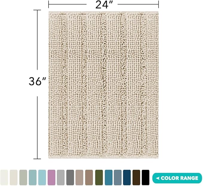 Turquoize Chenille Bath Rugs Shaggy Bathroom Rugs Non Slip Bath Mat for Bathroom 24 x 36 Fog Rug for Extra Soft and Absorbent Area Rug, 24"x 36", Fog