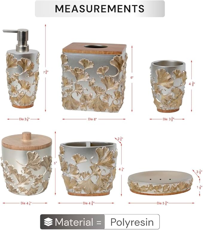 Decozen Bathroom Accessories 6Pcs Set, Soap Dispenser, Toothbrush Holders, Tumbler, Soap Dish & Cotton Swab Jar – Modern Bathroom Decor, Modern Farmhouse Decor, Countertop Accessories, Gold Champagne