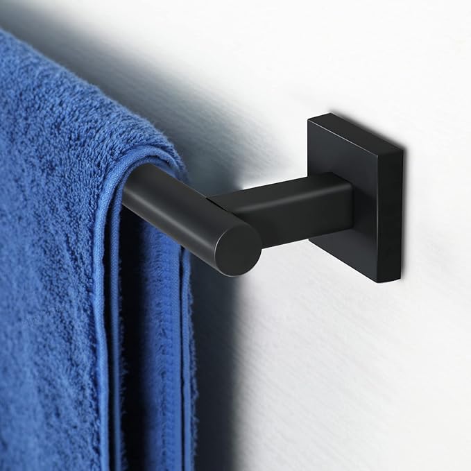 Matte Black Towel Bar, 26 Inches Stainless Steel Towel Rod-Square Base, Wall Mounted Towel Rack for Bathroom