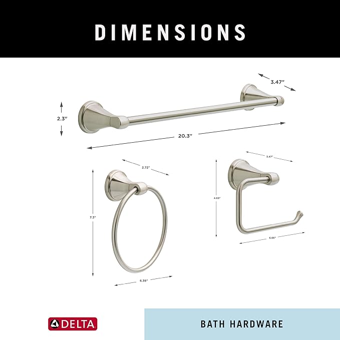 Delta Faucet Becker 3-Piece Bathroom Set, SpotShield Brushed Nickel, 18"/24" Towel Rack, Toilet Paper Holder, Ring BCK63-DN
