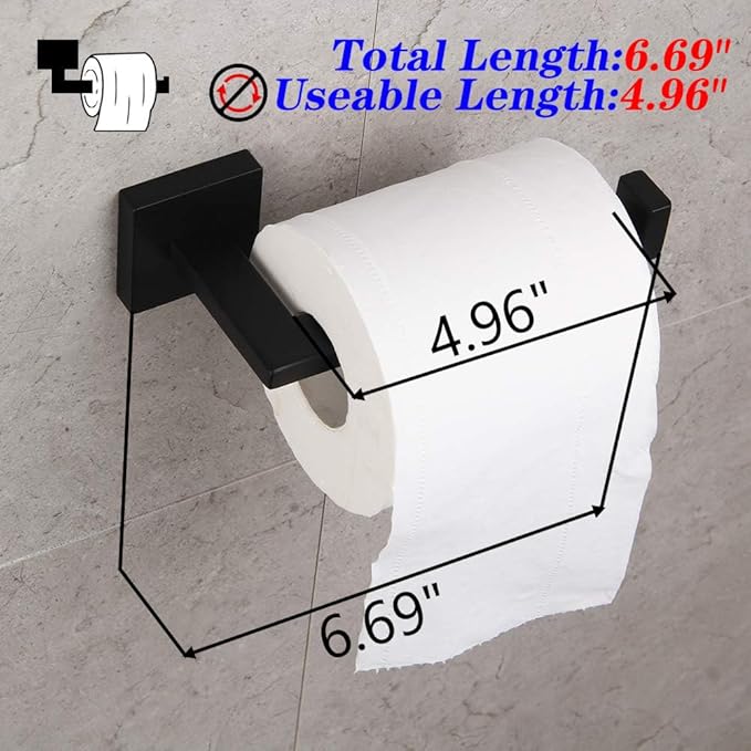 GERZWY SUS 304 Stainless Steel Bathroom Hardware Set Matte Black Towel Ring and Toilet Paper Holder Bath Hardware Accessories Sets Wall Mounted IG1856-2BK
