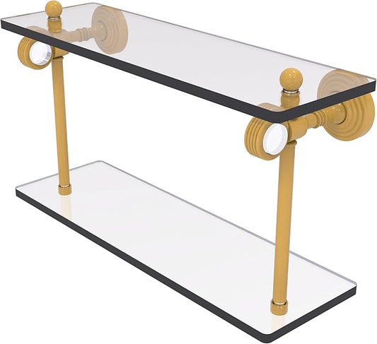Allied Brass PG-2G-16-SGL Pacific Grove Collection 16 Inch Two Tiered Glass Shelf with Grooved Accents, Spanish Gold