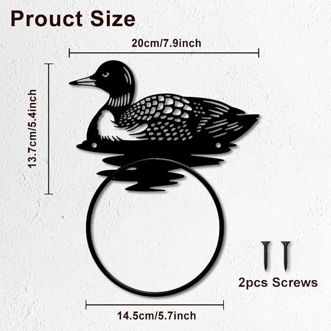 MAYJOYDIY Loon Metal Towel Ring Metal Hand Towel Holder Rustic Wall Mounted Towel Ring Water Animals Wall Decor Towel Rack Metal Hand Towel Ring for Kitchen Home Hanging Gifts Decorations