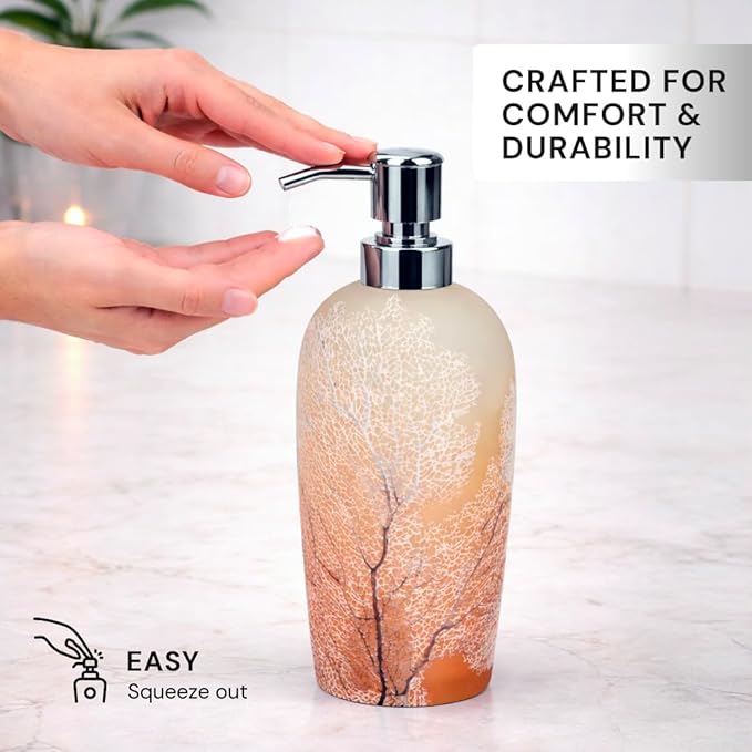Decozen Bathroom Accessories 6Pcs Set, Soap Dispenser, Toothbrush Holders, Tumbler, Soap Dish & Cotton Swab Jar – Modern Bathroom Decor, Modern Farmhouse Decor, Countertop Accessories, Orange