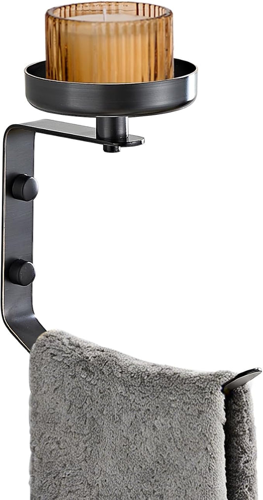 Hand Towel Holder for Bathroom with Vintage Wall Mounted Candle Holder Wall Mounted Towel Hook with Cut Candle Holder for Bathroom Decor and Accessories Black YIGUANXIN