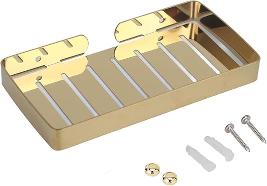 Stainless Steel Soap Rack Wall Mount Soap Holder Shelf Durable Rustproof Soap Drain Rack with Hooks for Bathroom Kitchen Black Silver Gold 23x12x2 5cm (Gold)