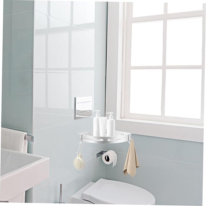 Healifty Punch Aluminum Storage Mounted Triangle Shelf for Bathroom Kitchen Silver Design for Space Saving Organization Stylish Home Decor
