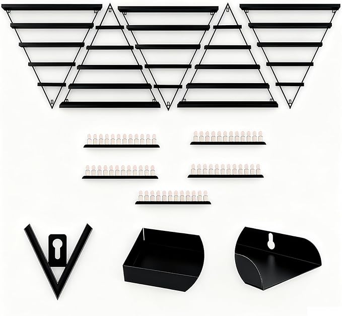 Nail Polish Shelves 10pcs, 5-Tier Nail Polish Shelf for Wall Perfume Display & Nails Color Display, Metal Nail Polish Wall Rack for Home Spa Nail Salon Shop, Easy Installation, Black