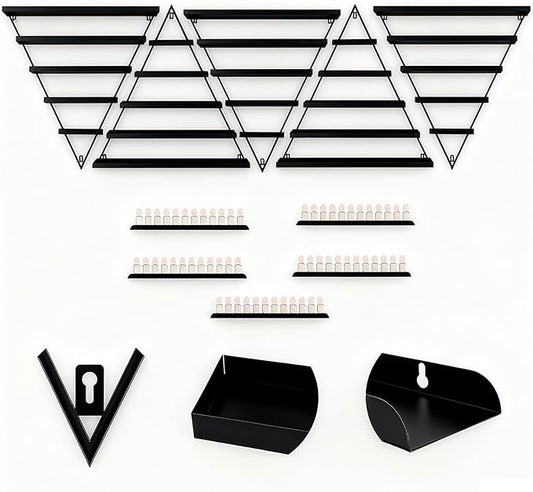 Nail Polish Shelves 10pcs, 5-Tier Nail Polish Shelf for Wall Perfume Display & Nails Color Display, Metal Nail Polish Wall Rack for Home Spa Nail Salon Shop, Easy Installation, Black