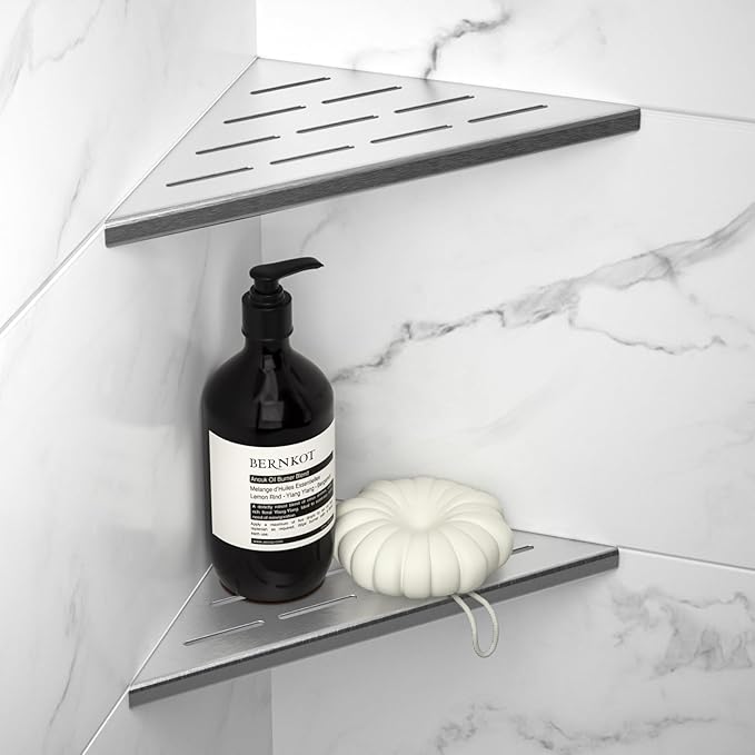 8'' Corner Shower Shelf 2PCS, 304 Stainless Steel Recessed Bathroom Shelves for Tiled Wall, Grout in Shelf (8'', Silver)