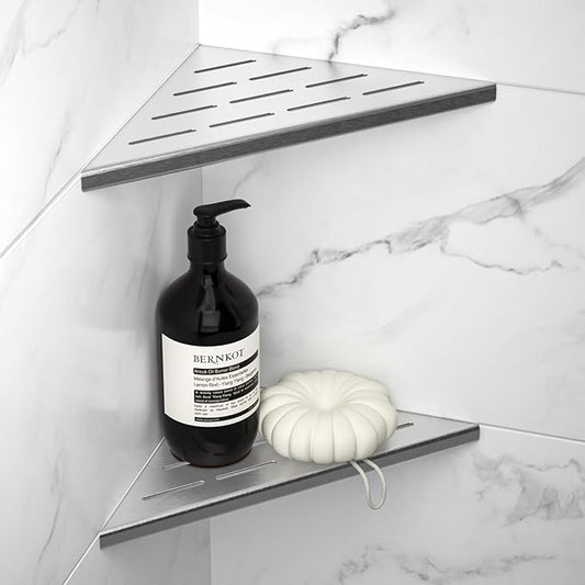 8'' Corner Shower Shelf 2PCS, 304 Stainless Steel Recessed Bathroom Shelves for Tiled Wall, Grout in Shelf (8'', Silver)