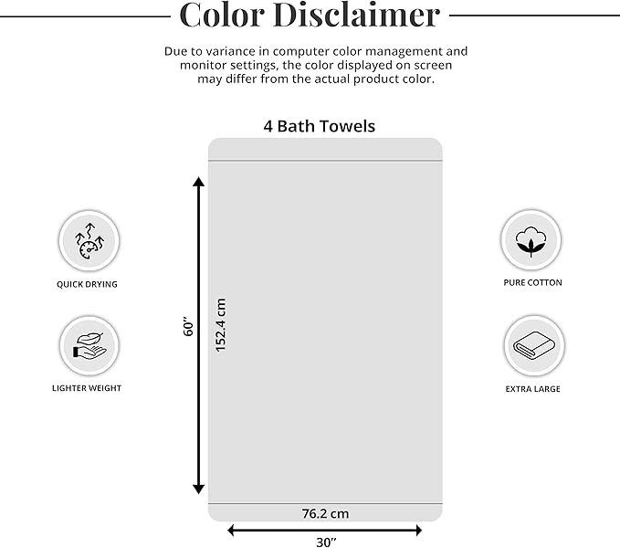 Tens Towels Pack of 4 Extra Large Bath Towels 30 x 60 Inches, 100% Cotton, Larger & Lighter Weight, Quicker to Dry, Super Soft and Absorbent, Perfect for Bathroom, Purple