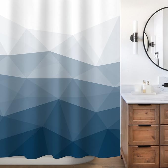 Sunlit Design Extra Long Shower Curtain,Popular Shower Curtain, Ombre Blue Fabric Shower Curtains for Bathroom Decor, Contemporary Bathroom Curtains