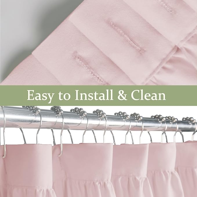 Farmhouse Ruffle Shower Curtain with Handmade Ruched, Vintage Ruffled Fabric Bathroom Curtains, Decorative Elegant Bathroom Curtain with 12 Holes, Peach Pink, 72" W x 72" H(N60049)