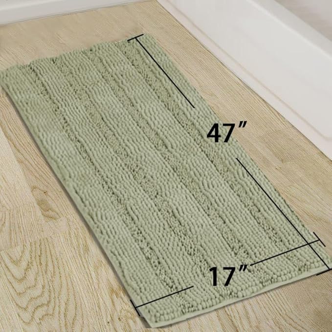 Turquoize Luxury Bath Runner, Eucalyptus Bathroom Rug 47 x 17 Inches Mat, Soft Plush Anti-Slip Shower Rugs, Microfiber Shaggy Mat Machine Washable Bath Rug for Bathroom, Eucalyptus