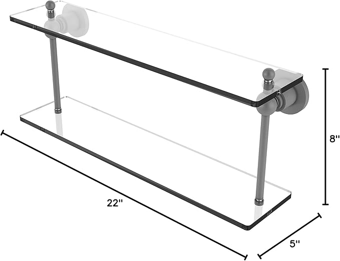 Allied Brass AP-2/22 Astor Place Collection 22 Inch Two Tiered Glass Shelf, Matte Gray