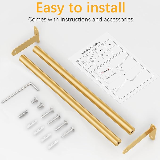 MKO Bathroom Towel Bar, 24 Inch Towel Rod for Bathroom, Heavy Duty Bath Hand Towel Holder Wall, Single Rod, Gold, Easy of Installation