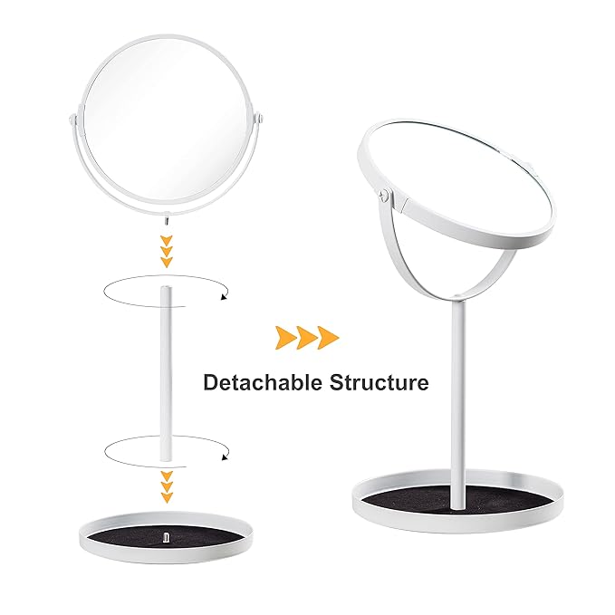 Ettori Makeup Mirror Dual Sided Vanity Mirror, 1X and 5X Magnification, 360 Swivel Round Mirror, Tabletop Mounting, No Light, White