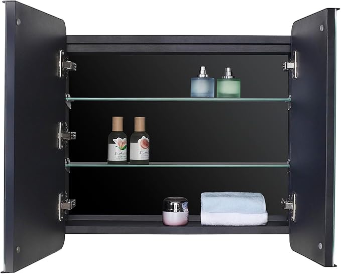 IDYLLOR LED Bathroom Medicine Cabinet with Round Corner Framed Mirror Door 22 x 20 inch, Recessed or Surface Mount, with Adjustable Glass Shelves Shelves