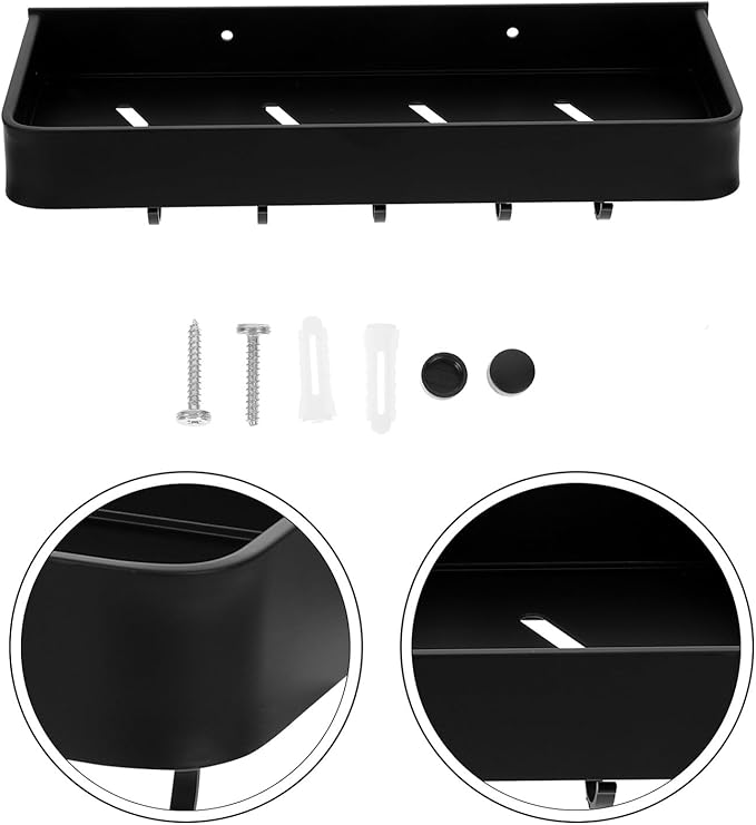 Wall-Mounted Aluminum Bathroom Shelf with Hooks, 30cm Floating Wall Holder Storage Rack for Bathroom Accessories and Toiletries