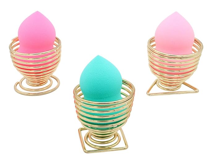 XIAOYU Makeup Sponge Holder, Egg Powder Puff Display Drying Racks Stand Cosmetic Tool Storage, Pack of 3, Gold