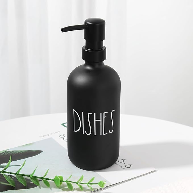 VIMERPA Dish Soap Dispenser, Matte Black Soap Dispenser for Kitchen, Glass Dishes Soap Dispenser with Plastic Pump, 17 Fl Oz Refillable Liquid Soap Bottle Container, Farmhouse Kitchen Decor