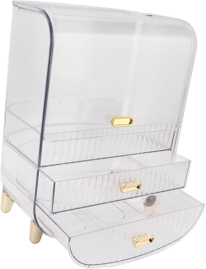 Beauty Organizer Cosmetic Cosmetic Drawers Case, Makeup Organizer Box Storage Box and Lid for Bedroom, Dressing Table and Bathroom (Transparent)