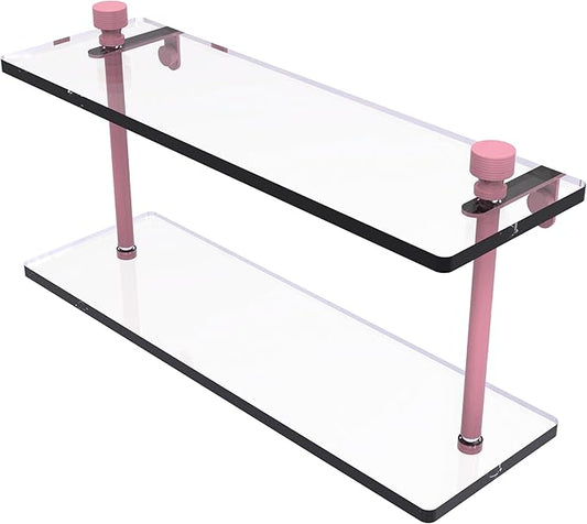 Allied Brass FT-2/16-PNK Foxtrot Collection 16 Inch Two Tiered Glass Shelf, Pink