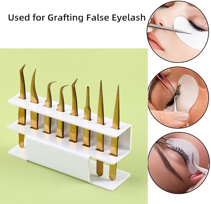 Acrylic Tweezers Holder, 8 Holes Tweezers Stand Display Organizer for Eyelash Extension Supplies Accessories Grafting Beauty Tools (8 Holes White)