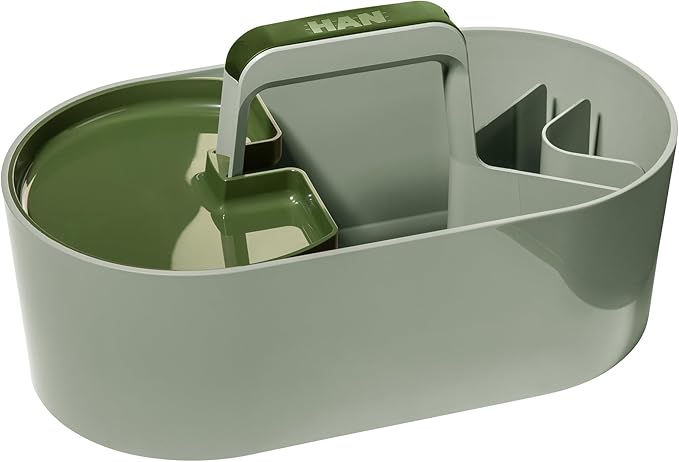 HAN Toolbox Loft Plastic Basket with Handle, 4 Compartments Desk Basket, Cleaning Basket, Craft Basket, Storage for Utensils, Light Green, 1200-41