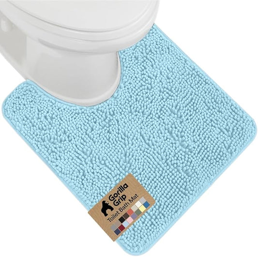 GORILLA GRIP Plush Absorbent Shaggy Chenille Bath Rug Mat for Oval Toilet Base with Rubber Backing, Machine Washable Rugs, Soft Microfiber Contour Mats for Toilets, Quick Dry, Bathroom Decor, Sky